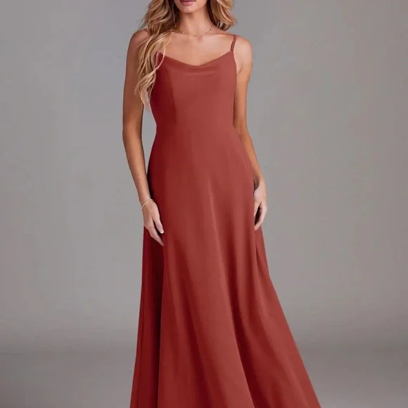 Azazie Daenerys Terracotta chiffon dress size 4! - Picture 3 of 7